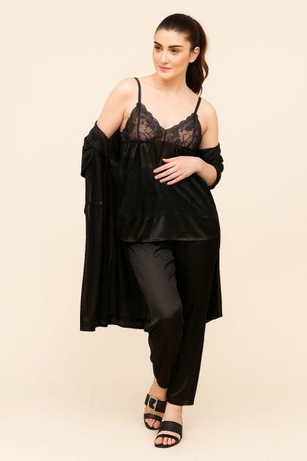 3 Pcs Nighty Beautiful Bridal, Bridal Night Suit, Long Nighty For Ladies, Nighty Set for Women, Silk Gown, Inner Dress and Trouser, Night Wear for Women/girls, Night Dress for girls and women - Image 7