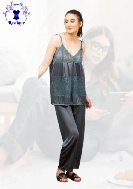 3 Pcs Nighty Beautiful Bridal, Bridal Night Suit, Long Nighty For Ladies, Nighty Set for Women, Silk Gown, Inner Dress and Trouser, Night Wear for Women/girls, Night Dress for girls and women - Image 4