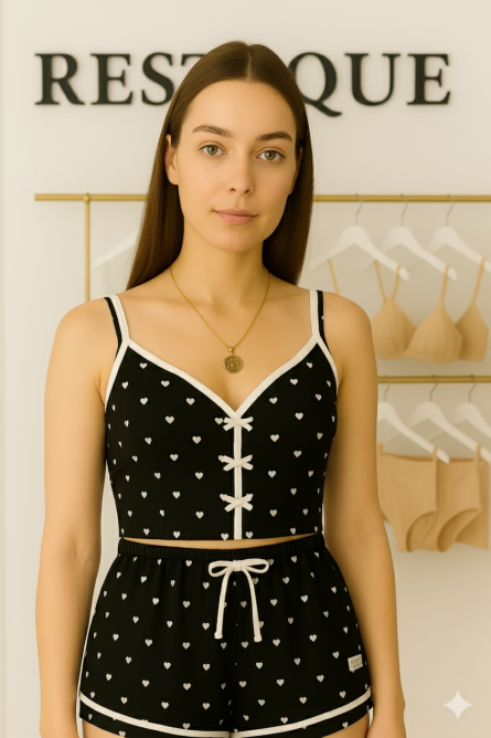 Black Heart Print Nightwear Set