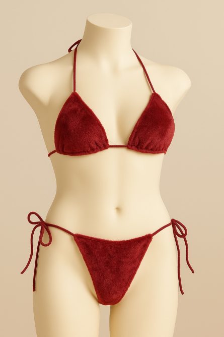 Velvet Tie Side Triangle Bikini Set - Image 3