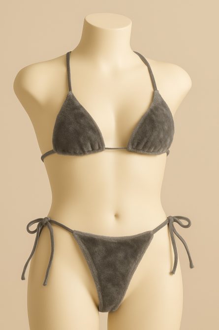 Velvet Tie Side Triangle Bikini Set - Image 2