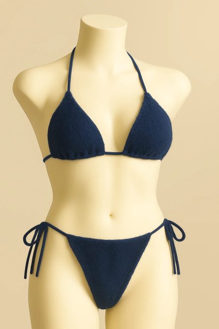 Velvet Tie Side Triangle Bikini Set - Image 5